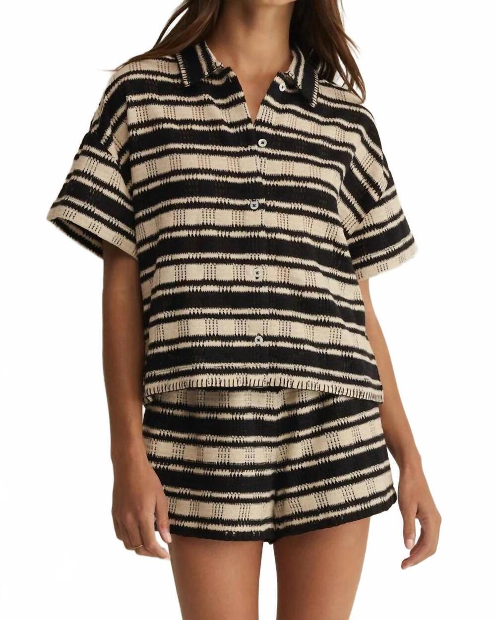 NEW Z SUPPLY monaco stripe button up in natural/black